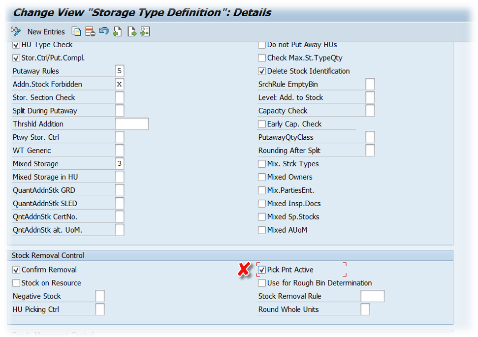 Storage Type Customizing Pick Point Active